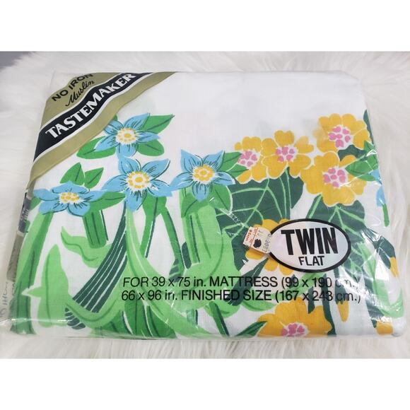 NEW Vintage Tastemaker No Iron Twin Flat Sheet Flowers Tulip Spring SUmmer lily - Picture 1 of 7